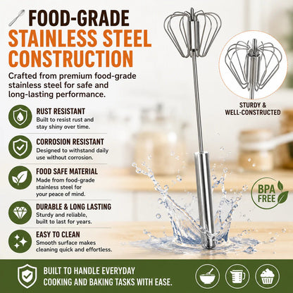 🥄✨ Stainless Steel Hand-Push Rotary Whisk – Effortless Mixing in Seconds!