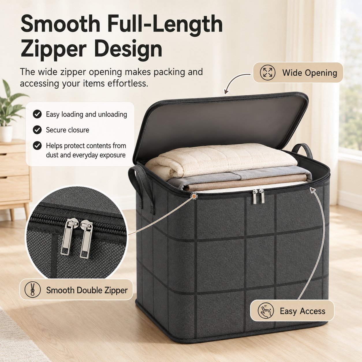 ⚡Hot Sales 50% OFF | Extra Large Capacity Storage Bag – Heavy Duty Zippered Organizer Bin for Quilts, Blankets, Clothing, Toys & Moving Supplies🏠❤