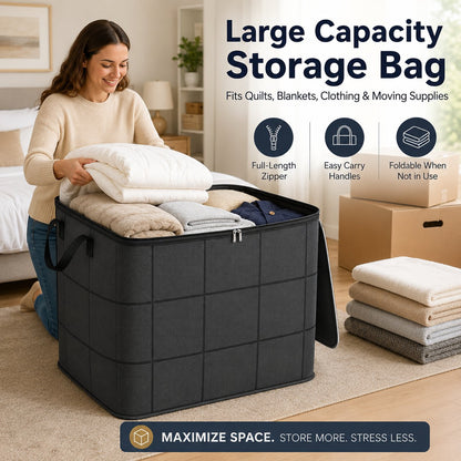 ⚡Hot Sales 50% OFF | Extra Large Capacity Storage Bag – Heavy Duty Zippered Organizer Bin for Quilts, Blankets, Clothing, Toys & Moving Supplies🏠❤