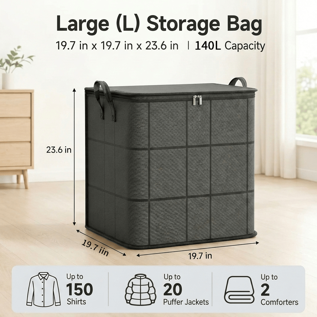⚡Hot Sales 50% OFF | Extra Large Capacity Storage Bag – Heavy Duty Zippered Organizer Bin for Quilts, Blankets, Clothing, Toys & Moving Supplies🏠❤