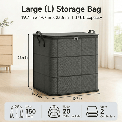 ⚡Hot Sales 50% OFF | Extra Large Capacity Storage Bag – Heavy Duty Zippered Organizer Bin for Quilts, Blankets, Clothing, Toys & Moving Supplies🏠❤