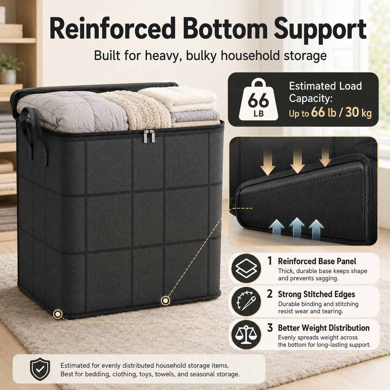 ⚡Hot Sales 50% OFF | Extra Large Capacity Storage Bag – Heavy Duty Zippered Organizer Bin for Quilts, Blankets, Clothing, Toys & Moving Supplies🏠❤