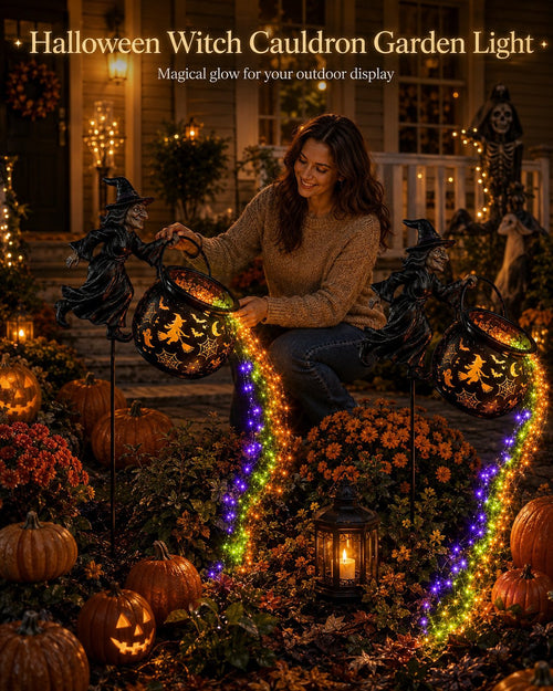 Halloween Witch Cauldron Projection Garden Light – Magical Outdoor Halloween Yard Decoration